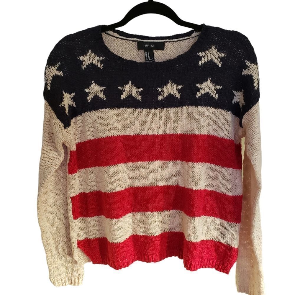Forever 21 Flag Inspired Lightweight Round Neck Sweater